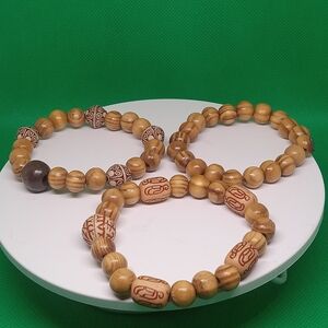Natural Wood Beaded Bracelet Set